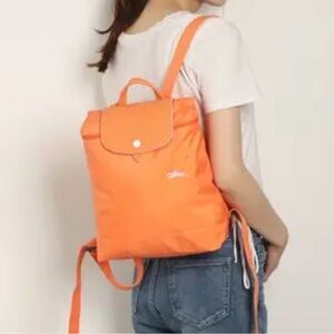 Longchamp Orange Nylon Backpack with Flap